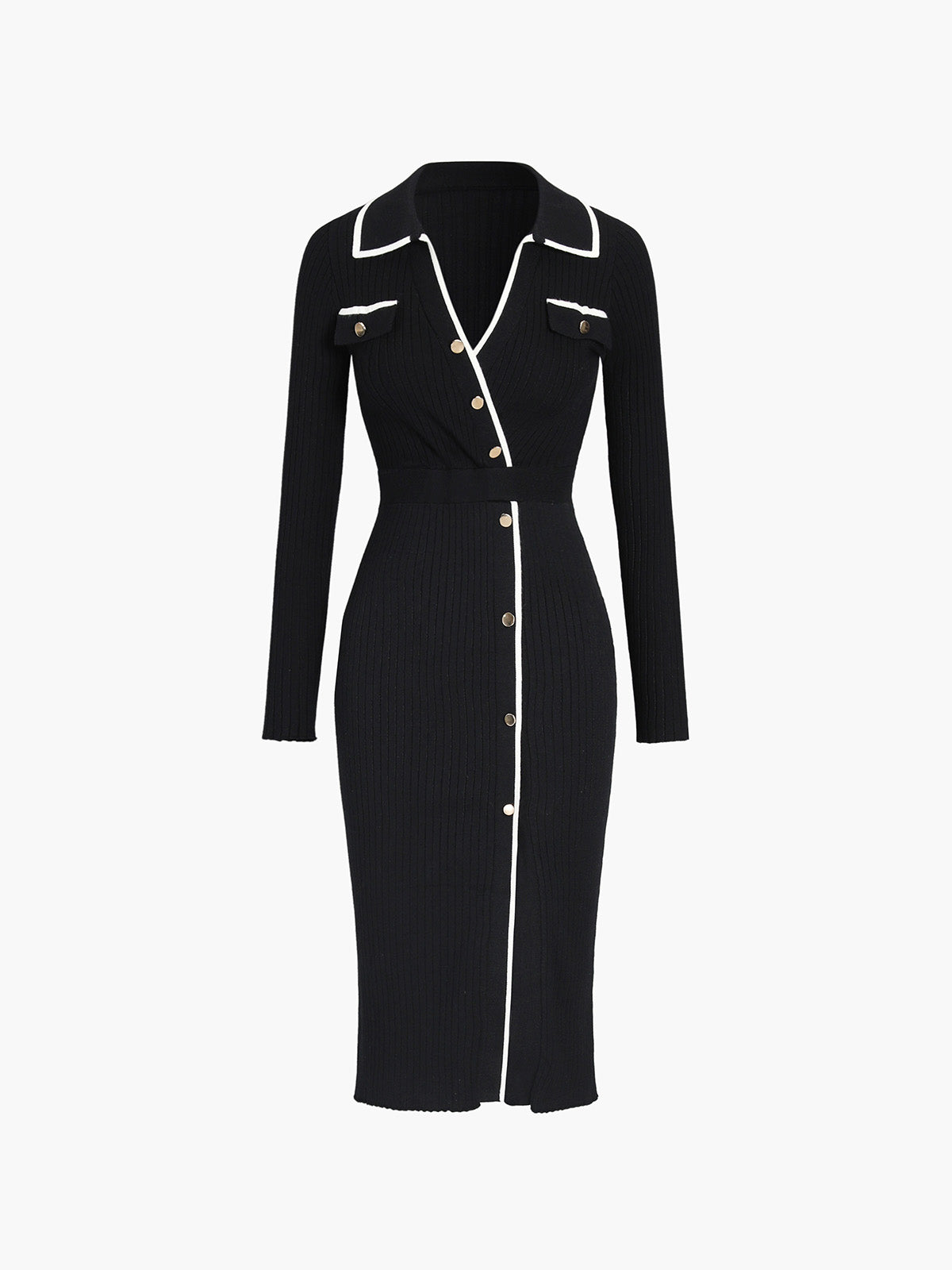 Kontrast Kesimli Midi Örgü Elbise