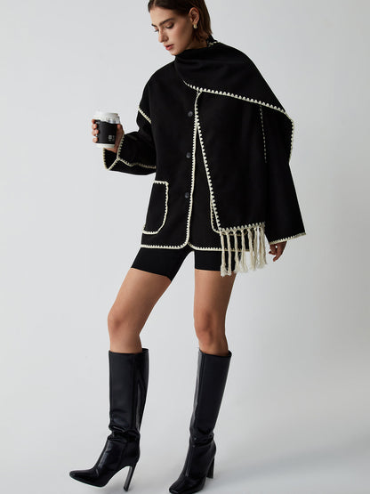 Kontrast Kesim Ceket ve Uyumlu Eşarp