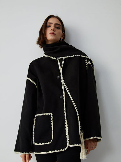 Kontrast Kesim Ceket ve Uyumlu Eşarp