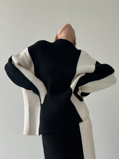 Miss Paris Çizgili İki Parçalı Örme Etek Takımı