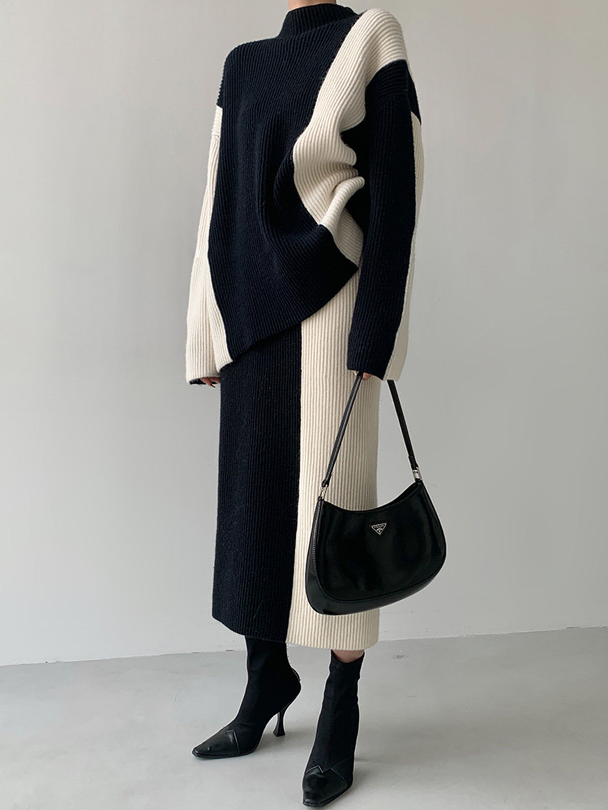 Miss Paris Çizgili İki Parçalı Örme Etek Takımı