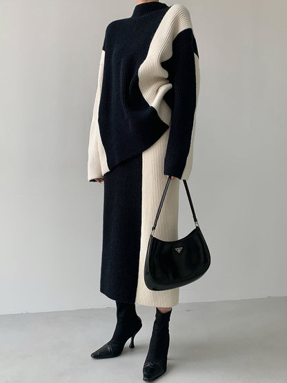 Miss Paris Çizgili İki Parçalı Örme Etek Takımı