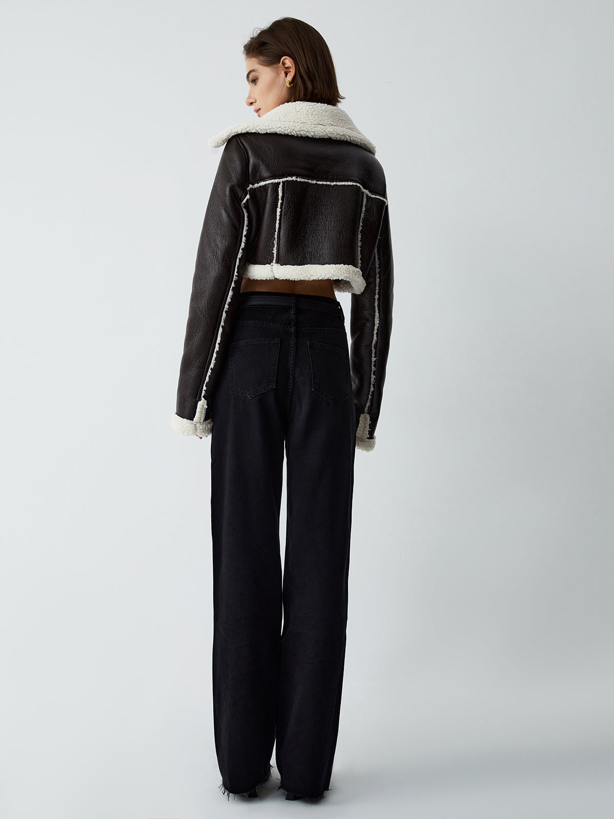 Dikkat Çeken Bahisler Sherpa Astarlı Shearling Deri Uçuş Ceketi