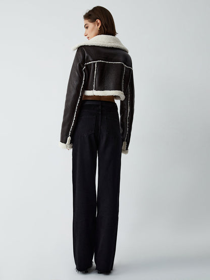 Dikkat Çeken Bahisler Sherpa Astarlı Shearling Deri Uçuş Ceketi