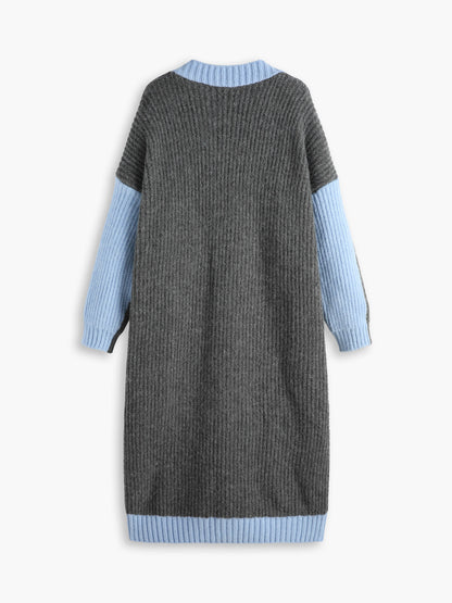 Büyük Boy Renk Bloklu Uzun Hırka