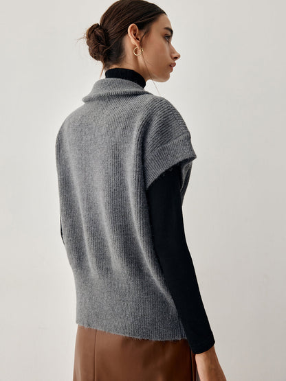 Açık Yaka Çift Fermuarlı Kavisli Hırka