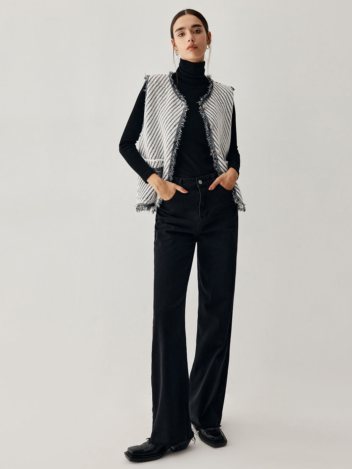 Ham Etek Çift Cepli Örgü Yelek