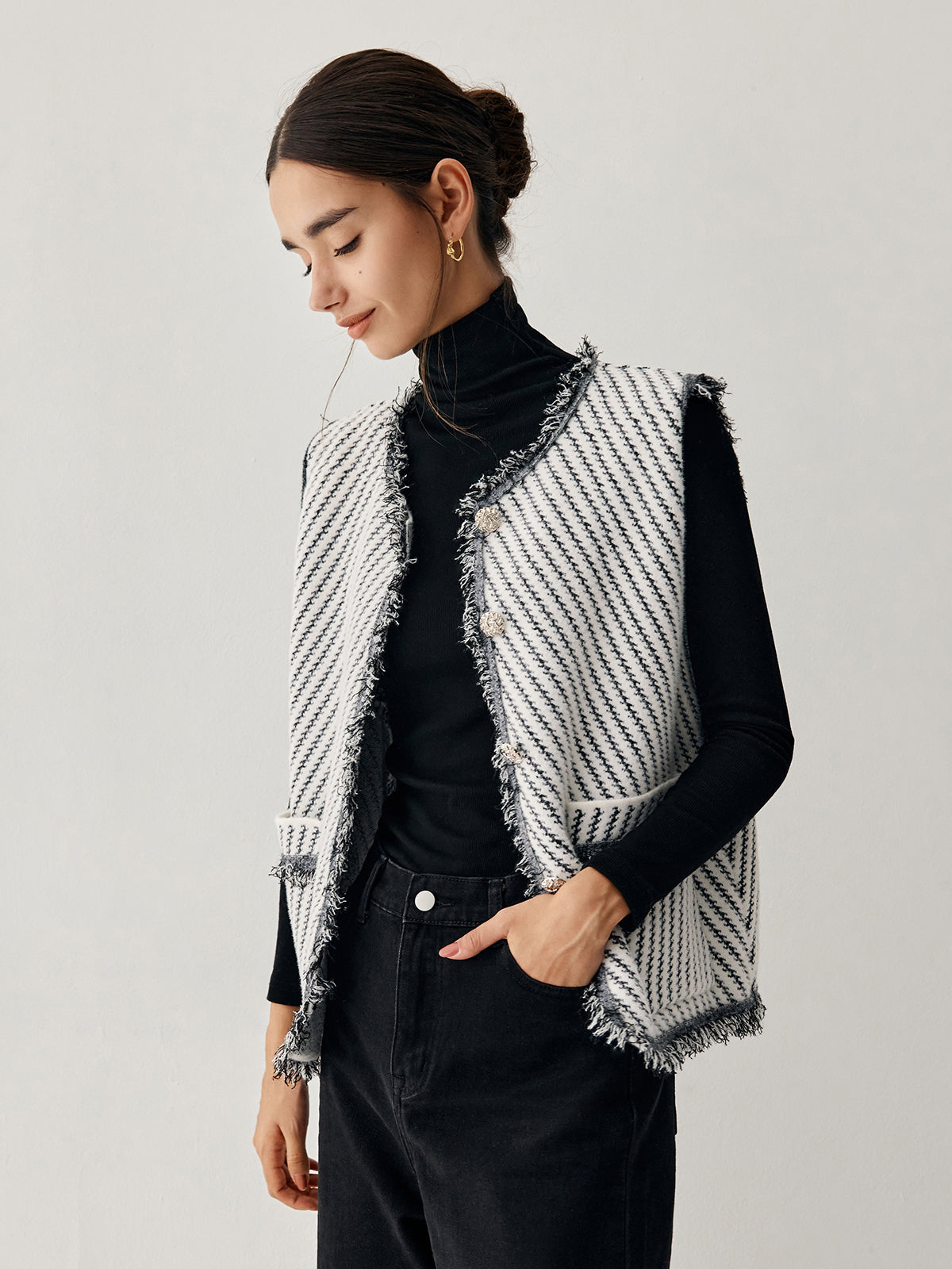 Ham Etek Çift Cepli Örgü Yelek