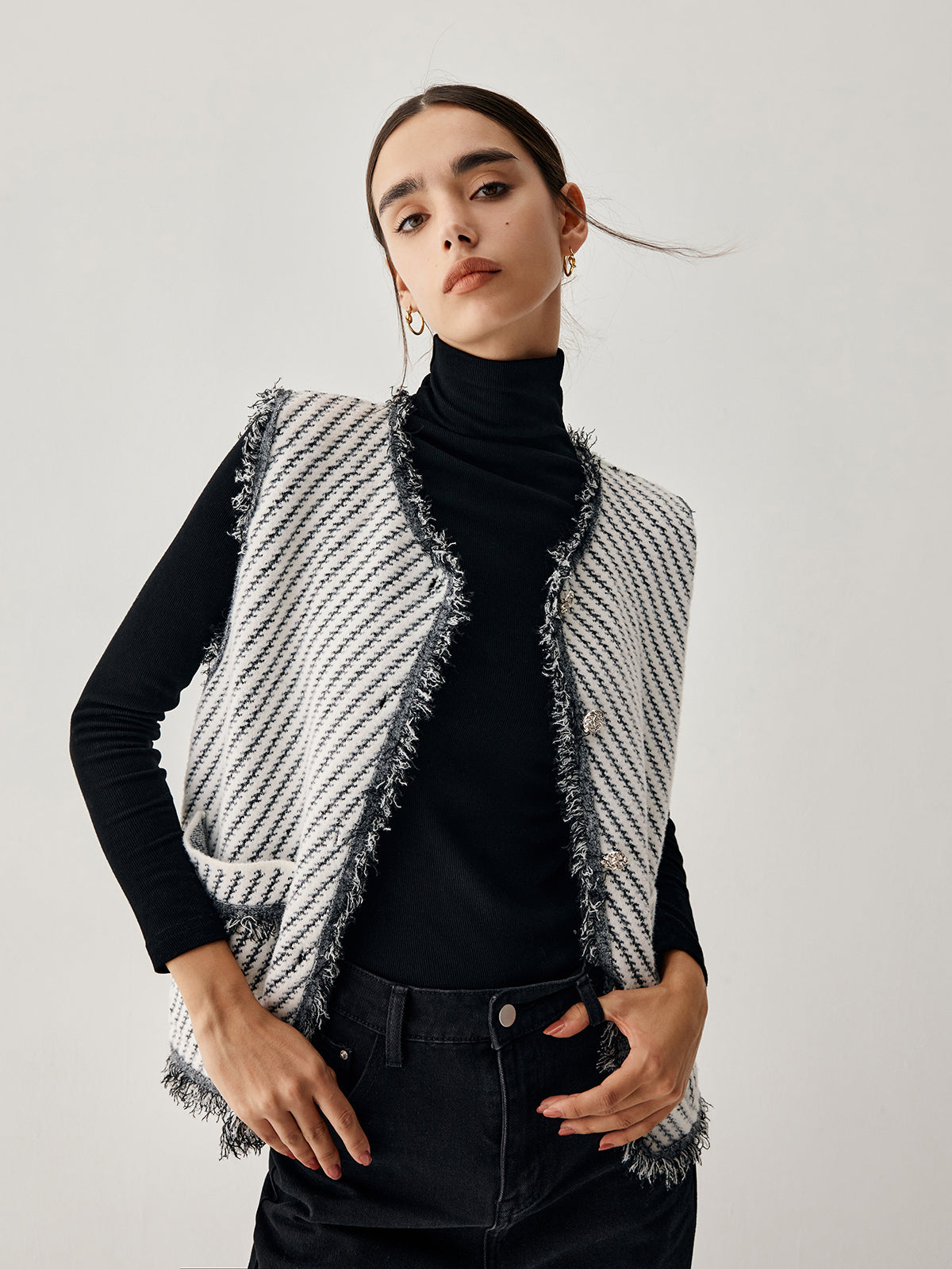 Ham Etek Çift Cepli Örgü Yelek