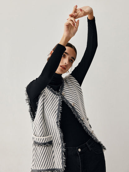 Ham Etek Çift Cepli Örgü Yelek