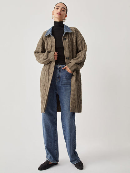 Elmas Dikişli Uzun Örgü Hırka