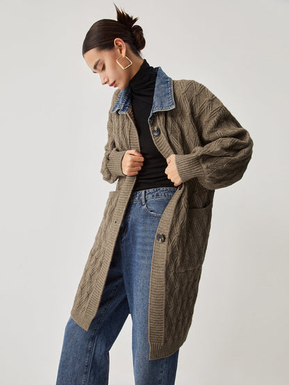 Elmas Dikişli Uzun Örgü Hırka