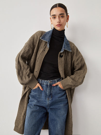 Elmas Dikişli Uzun Örgü Hırka