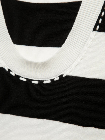 Kontrast Dikişli Çizgili Atlet