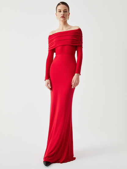 Yarı Şeffaf Omuzdan Bağlamalı Uzun Kollu File Elbise