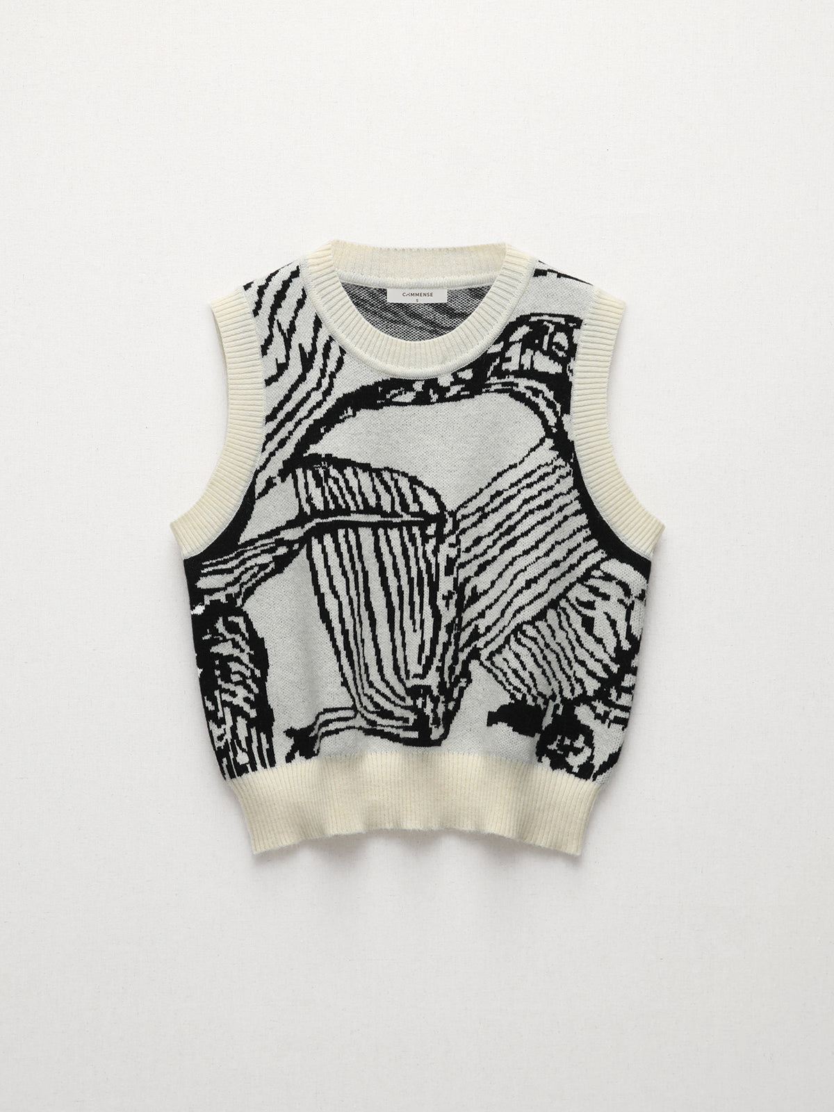 Kontrast Kenarlı Çiçekli Kazak Yelek