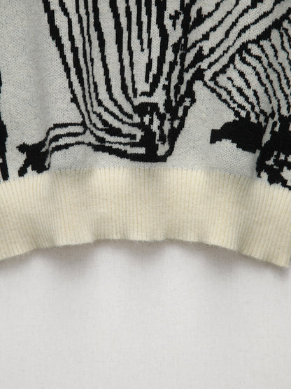 Kontrast Kenarlı Çiçekli Kazak Yelek