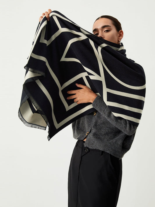 Yün Karışımlı Geometrik Desenli Eşarp