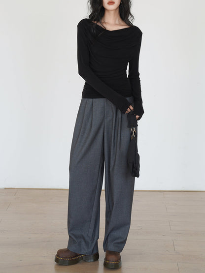 Drapeli Uzun Kollu Slinky Gömlek