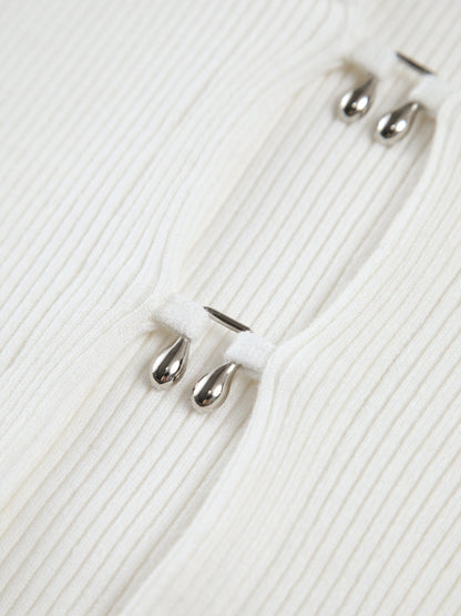 Kesikli Bölünmüş Boncuk Detaylı Kaburga Örgü Üst