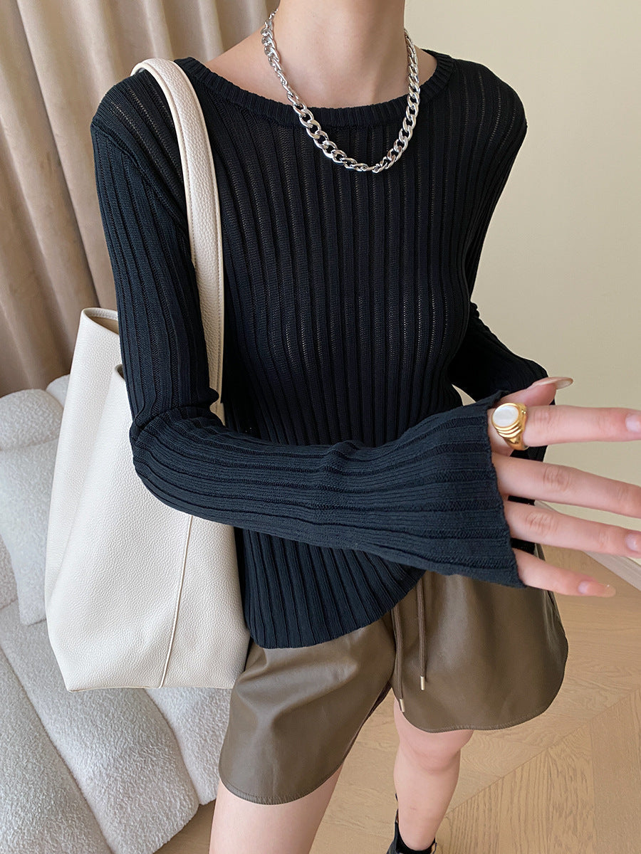 Örme Yarı Şeffaf Uzun Kollu Üst