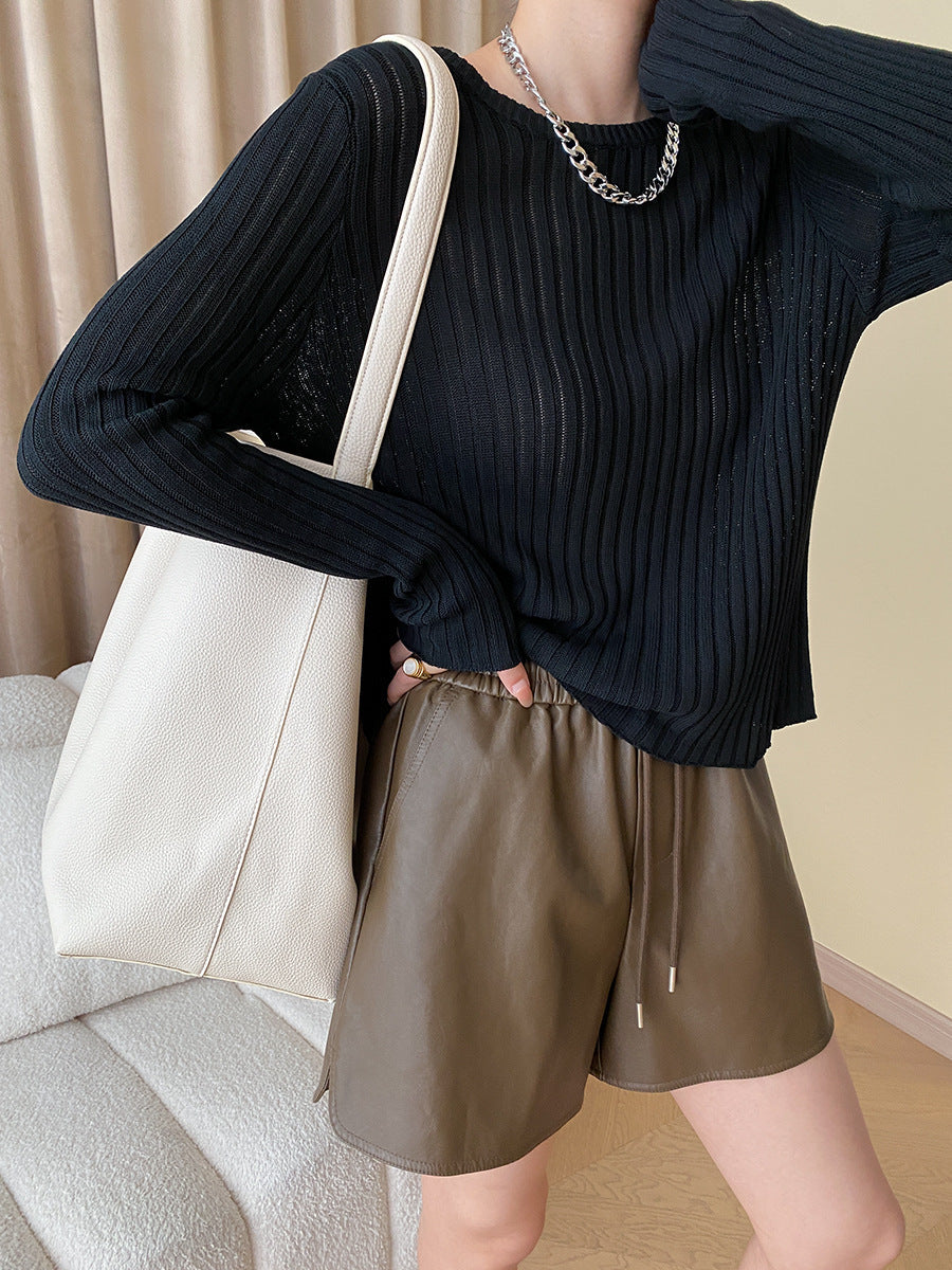 Örme Yarı Şeffaf Uzun Kollu Üst