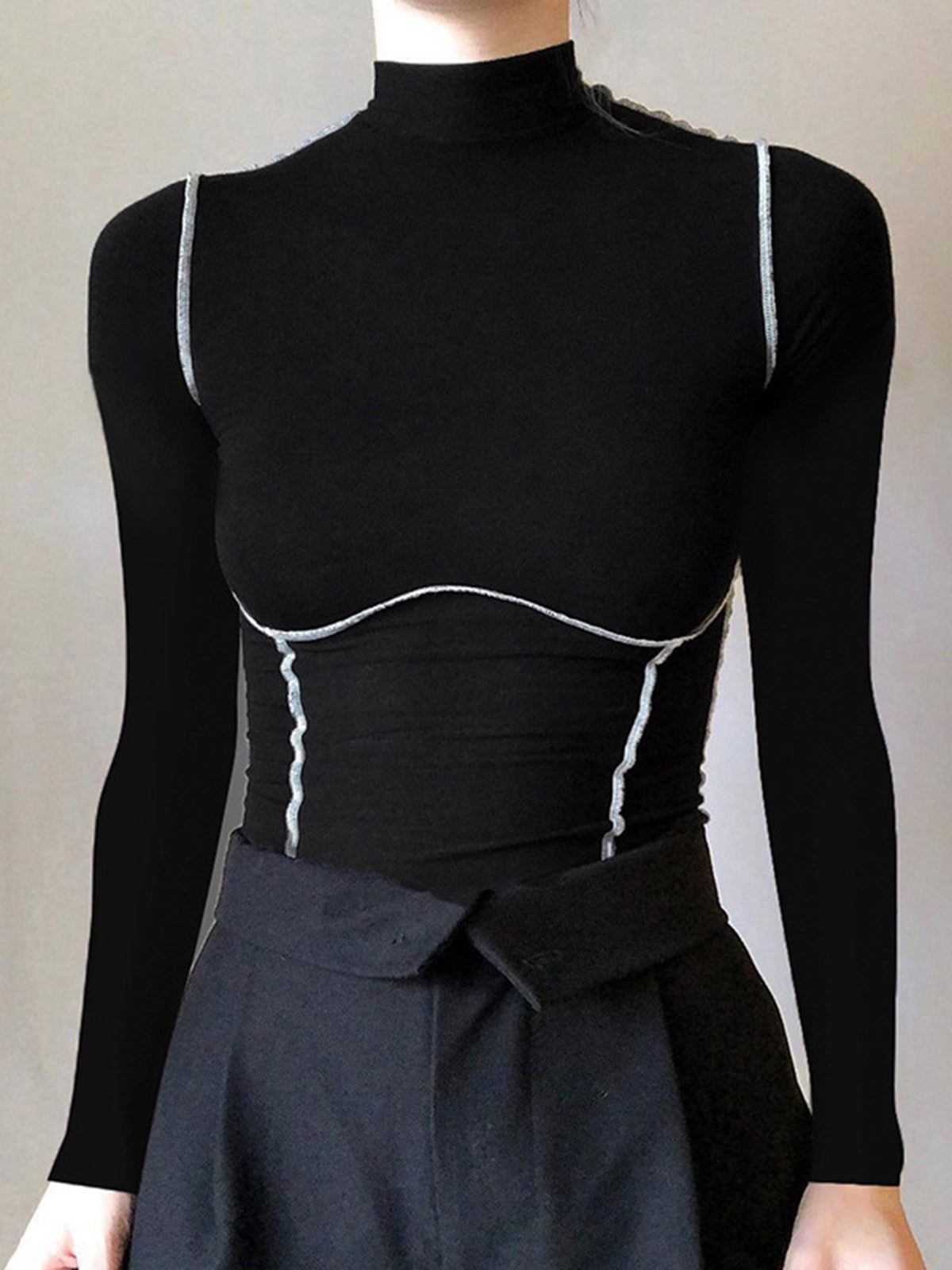 Kontrast Kesimli Uzun Kollu Balıkçı Yaka Üst