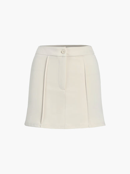 Önü Düğmeli Askılı Yaka Sırtı Açık Yelek Blazer Etek Takımı