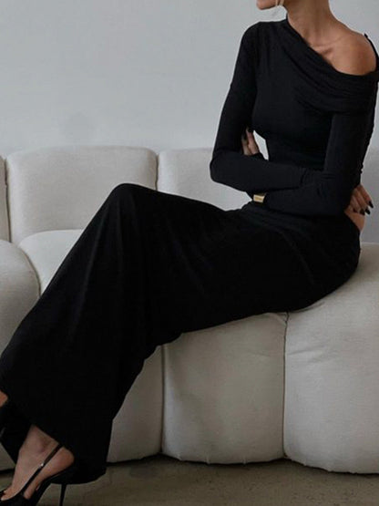 Mat Jersey Tek Omuz Açık Uzun Etek Takımı