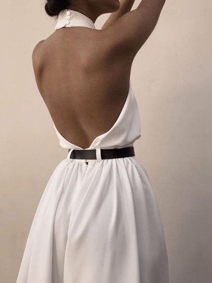 Criss Cross Halter Sırtı Açık Tulum Kemersiz