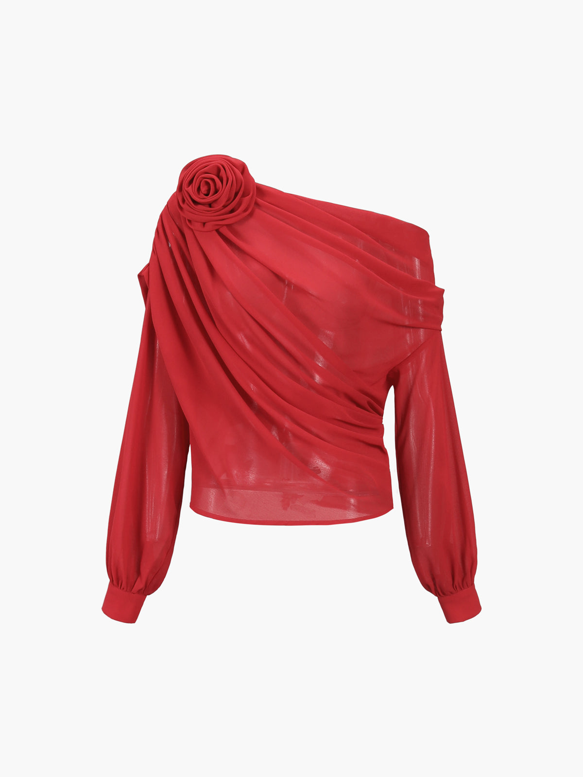 Şifon Yarı Şeffaf Tek Omuzlu Asimetrik Bluz