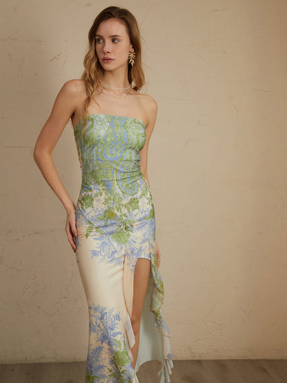 Monet Çiçek Desenli Midi Elbise