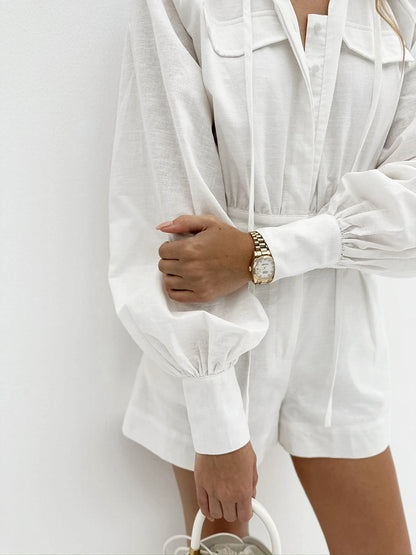 Saf Pamuklu Cepli Kısa Tulum