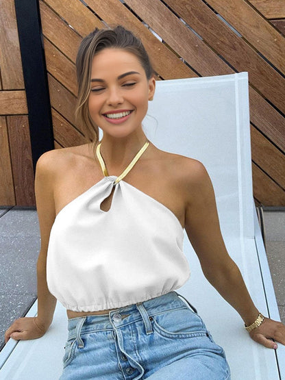 Yarı Şeffaf Halter Kısa Kolsuz Üst