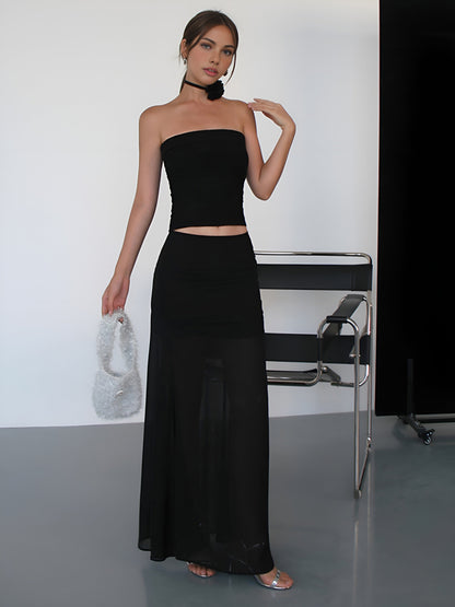 Yarı Şeffaf Düz İki Katmanlı Uzun Etek