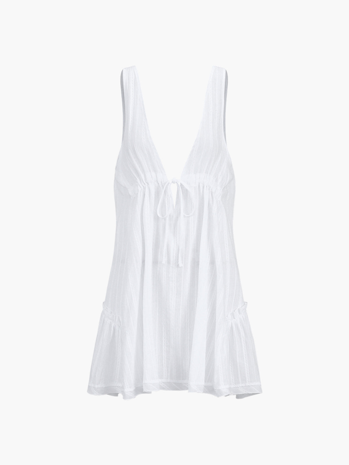 Yarı Şeffaf Saf Pamuklu Açık Sırtlı Kısa Elbise