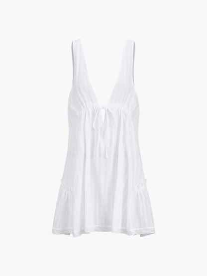 Yarı Şeffaf Saf Pamuklu Açık Sırtlı Kısa Elbise