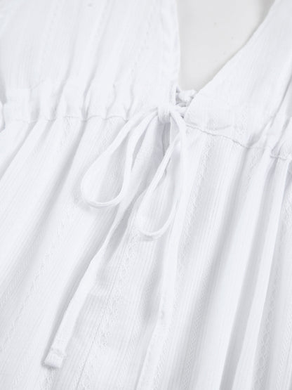 Yarı Şeffaf Saf Pamuklu Açık Sırtlı Kısa Elbise