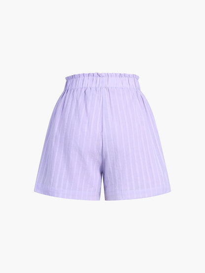 Saf Pamuklu Çizgili Uzun Kollu Şort Takımı