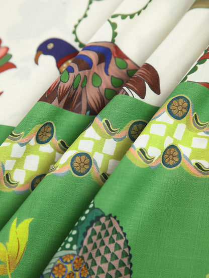 Kuş Desenli Cepli Askılı Uzun Elbise