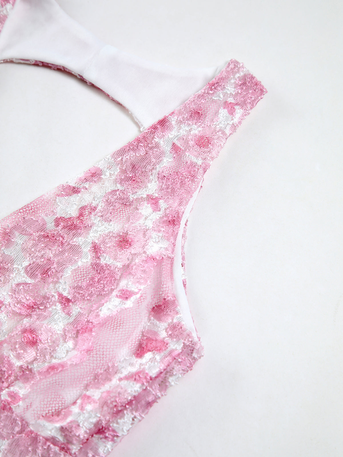 Kiraz Çiçeği Askılı Sırt Dekolteli Uzun Elbise