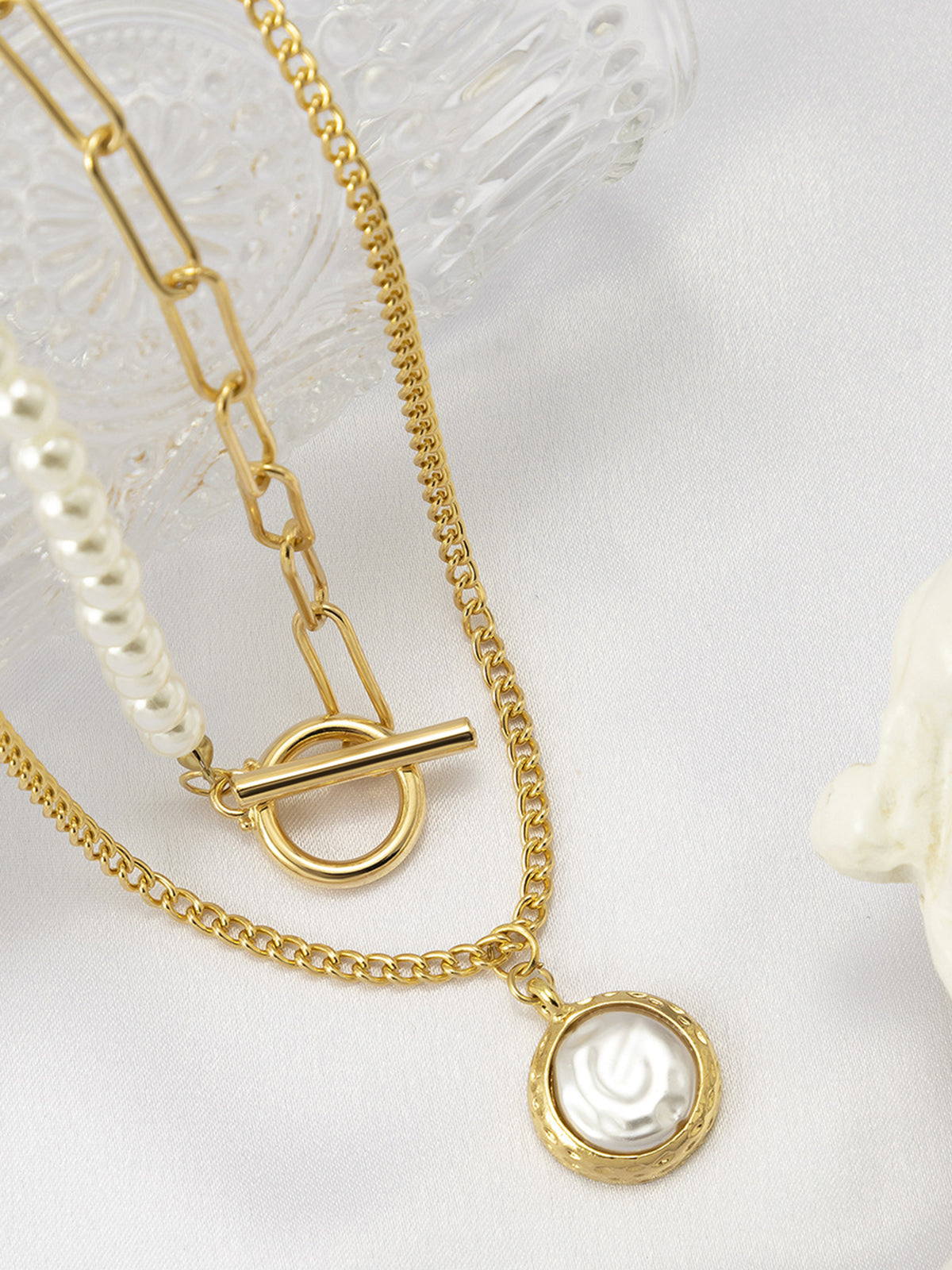 Sahte İnci Disk Kolye