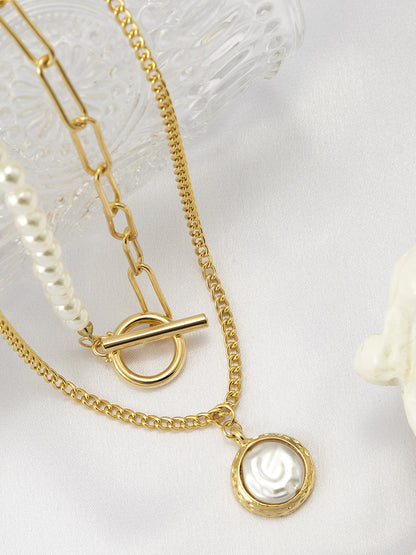 Sahte İnci Disk Kolye