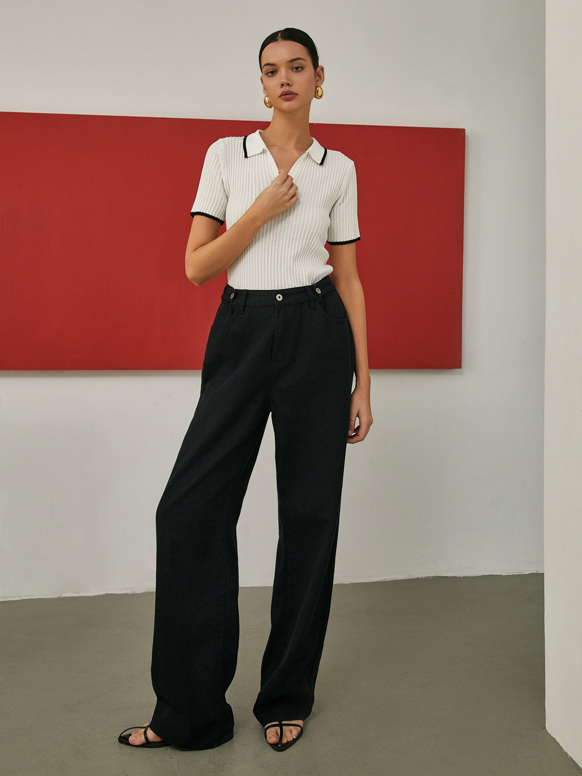 Kontrast Kesim Kısa Kollu Örgü Üst