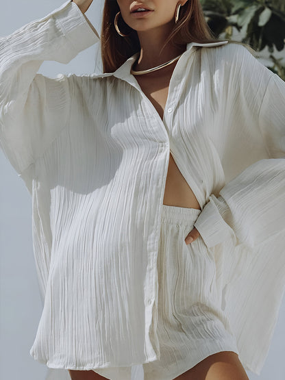 Pamuk Karışımlı Cepli Bağcıklı Şort Takımı