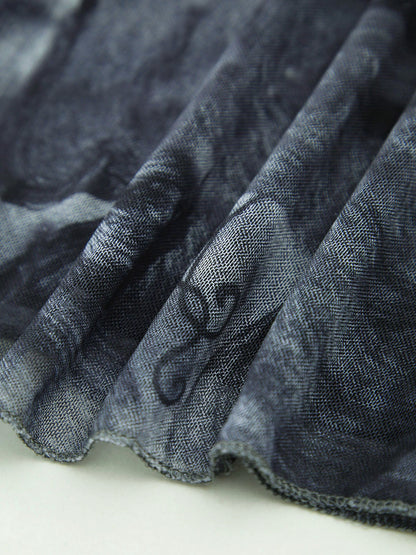 Çapraz Baskılı Asimetrik Etek Ucu Kısa Elbise