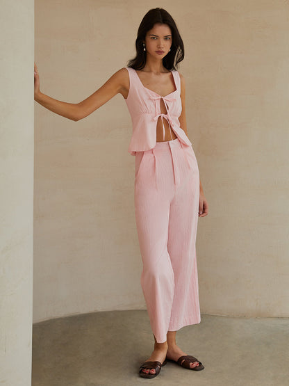 Tatlı Fiyonklu Dekor Pantolon Takımı