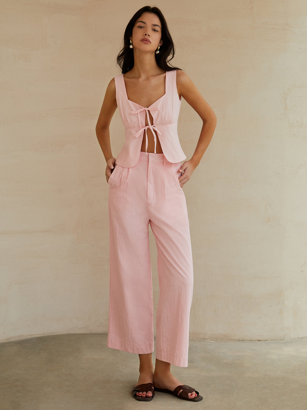 Tatlı Fiyonklu Dekor Pantolon Takımı