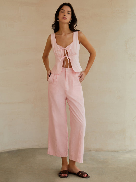 Tatlı Fiyonklu Dekor Pantolon Takımı