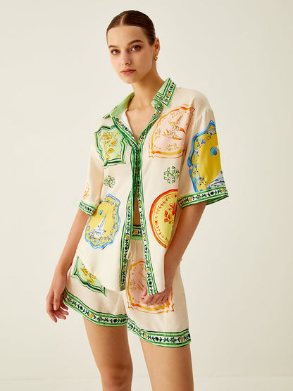 Loosen Baskılı Saten Şort Takımı